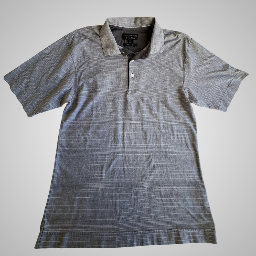 Cutter & Buck Mens Grey Striped CB DryTec Polo Shirt Signature Collection Large